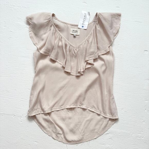 McGuire Beige Flutter Sleeve Ruffle Blouse, Size XS - Picture 1 of 6